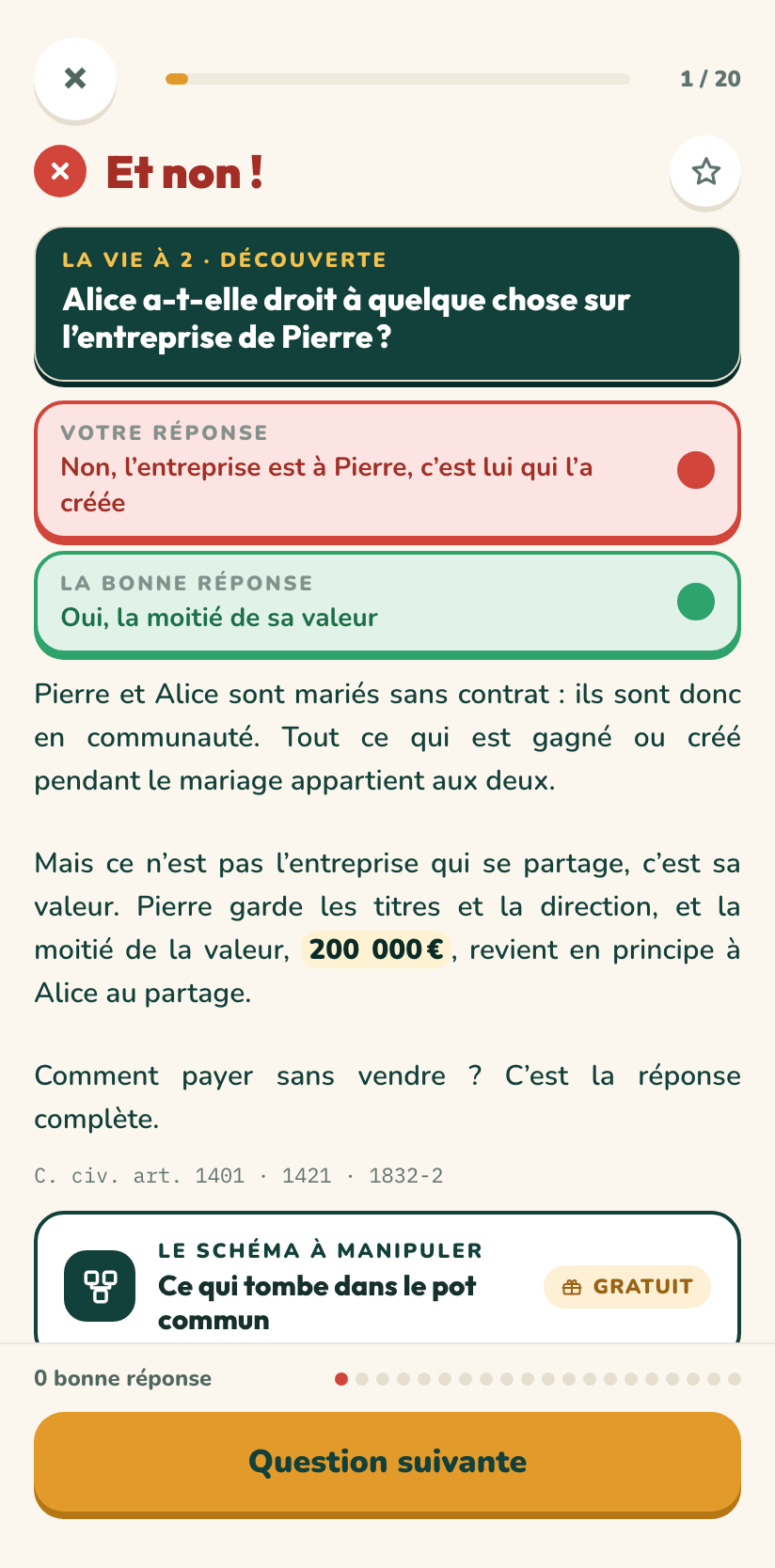 Une réponse du quiz dans l’application Aket