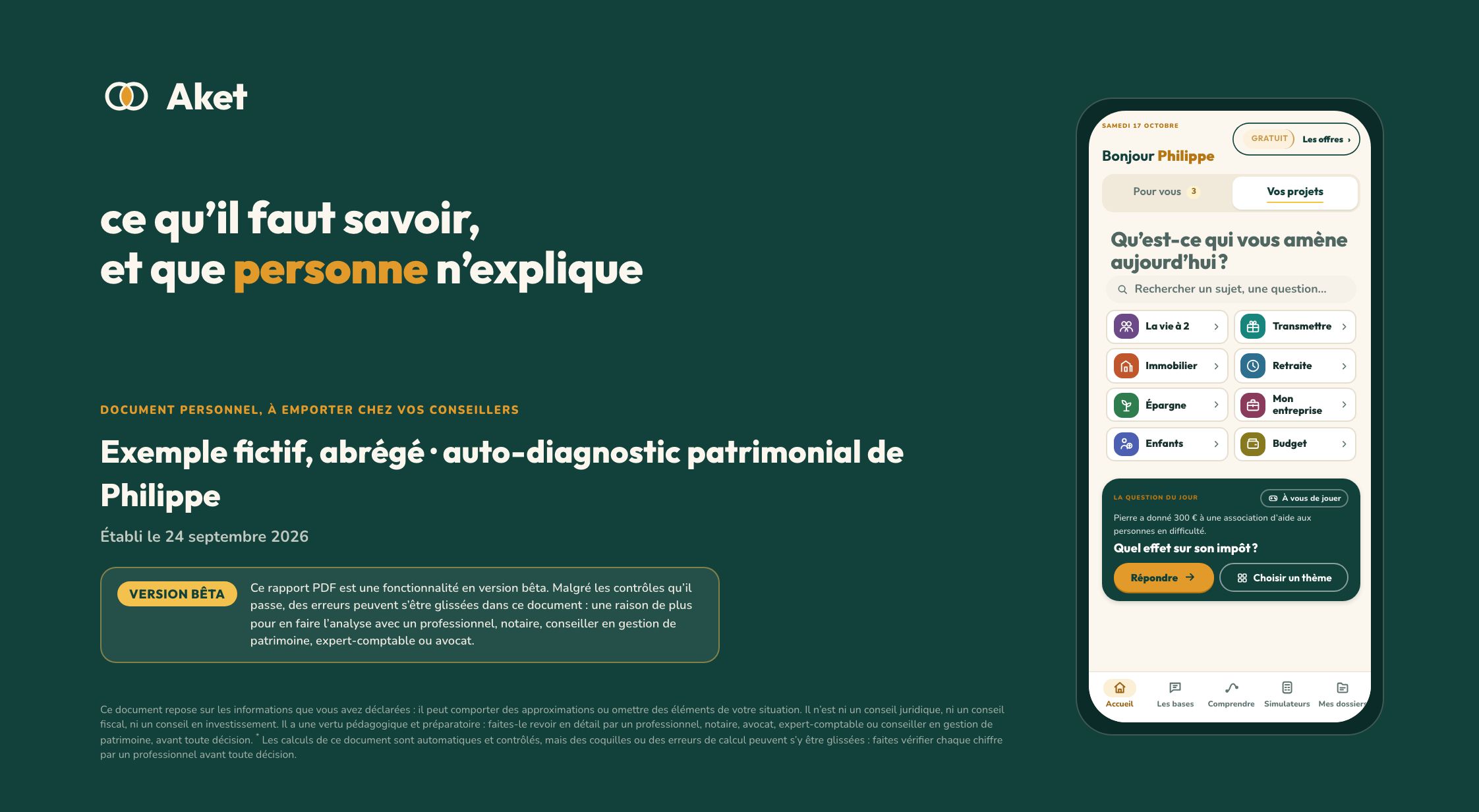 Le rapport d’exemple de Philippe, la couverture : les chiffres clés